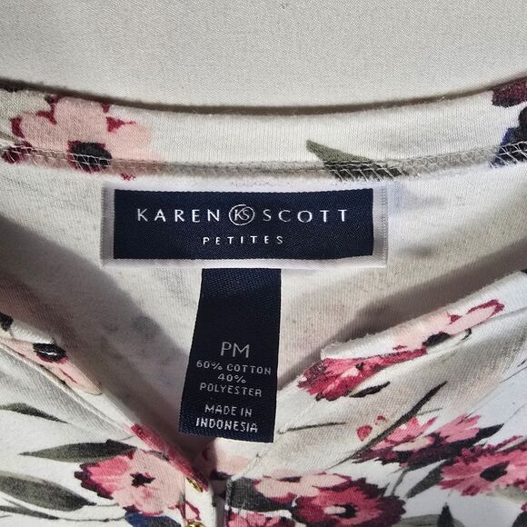Karen Scott Floral Pink, Red, and Cream Shirt - Picture 5 of 6